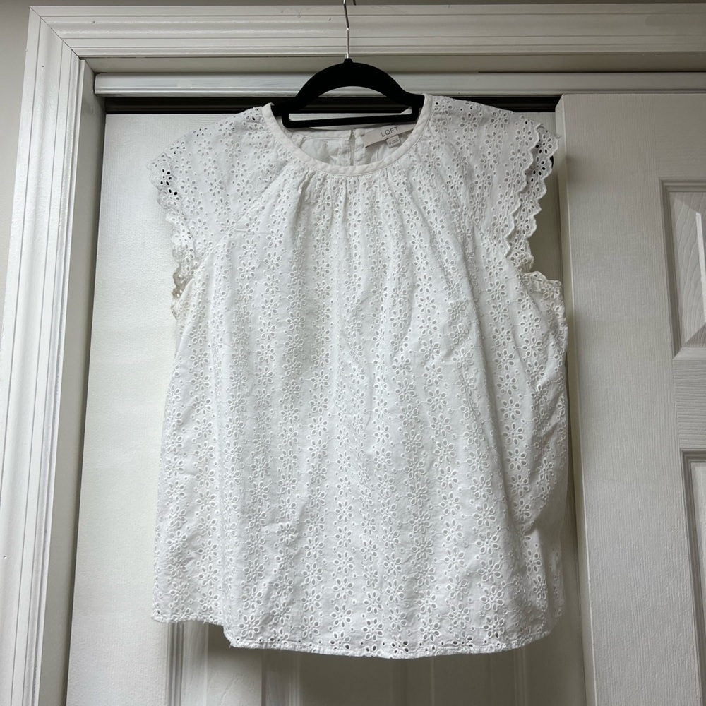 LOFT Scalloped White Eyelet Top